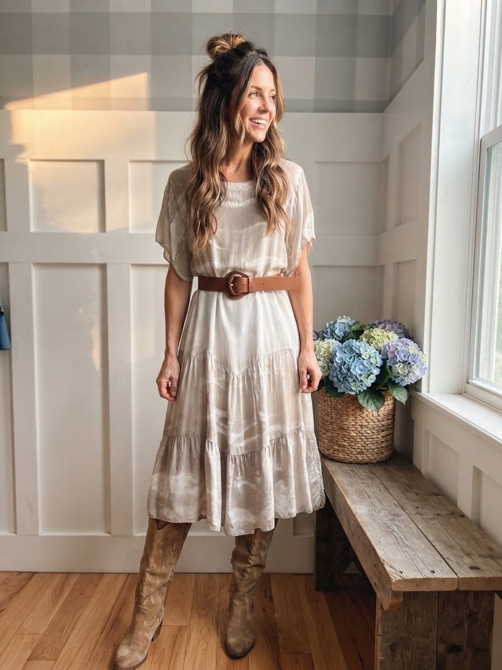 Italian Silk Neutral Cream Midi Dress